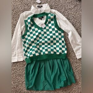 Fashion Nova Teal and White Checkered Bodysuit